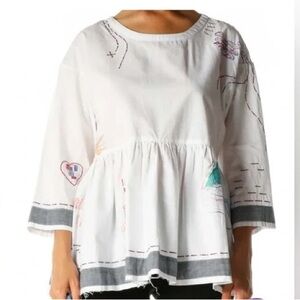 HOLDING HORSES Anthropologie World Traveler Peplum Embroidered Top Size XS NWOT